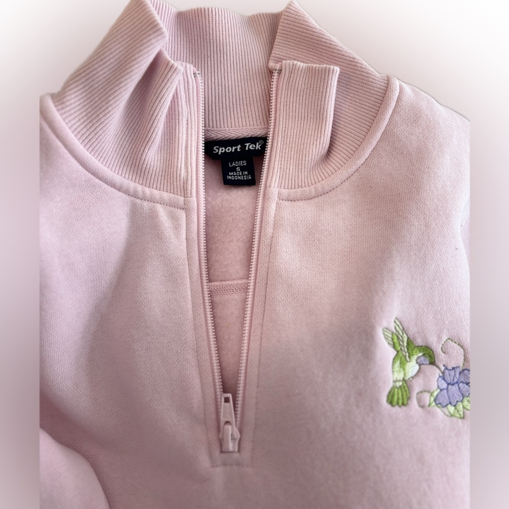 Pink half zip hummingbird sweatshirt, S